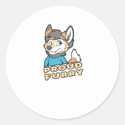 Proud Furry Cute Funny Furry Fandom Fursuit Gift Classic Round Sticker