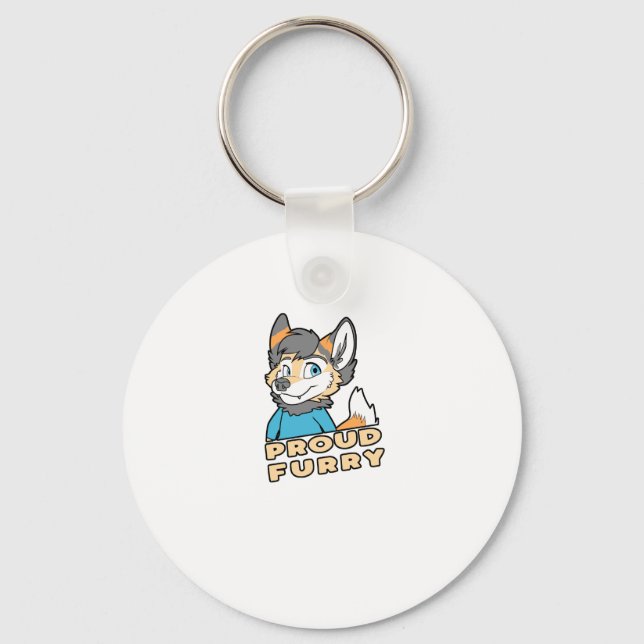 Proud Furry Cute Funny Furry Fandom Fursuit Gift Keychain (Front)