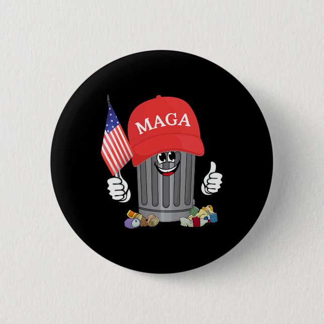 Proud Garbage Trump Supporter Trash Can Cartoon Fu Button (Front)