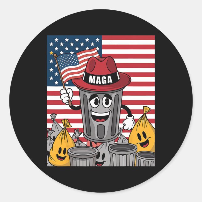Proud Garbage Trump Supporter Trash Can Cartoon Fu Classic Round Sticker (Front)