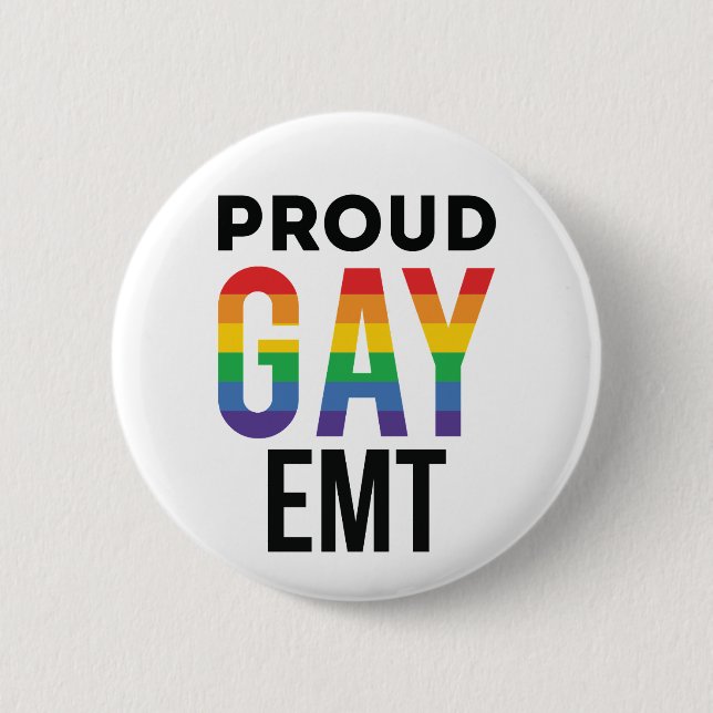 Proud Gay EMT Emergency Medical Technician  Button (Front)