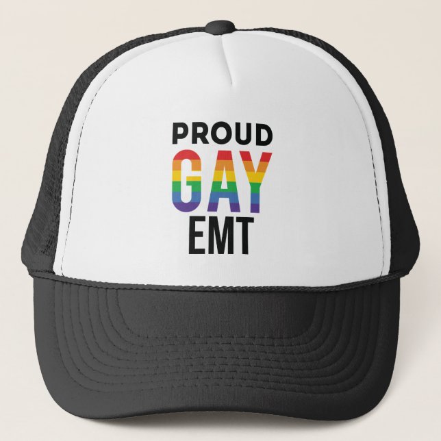Proud Gay EMT Emergency Medical Technician  Trucker Hat (Front)