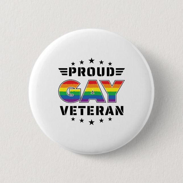 Proud Gay Veteran Pride Month Veteran's Day Button (Front)