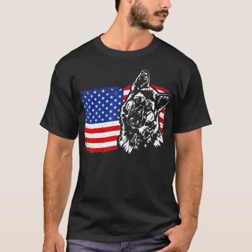 Proud German Shepherd American Flag patriotic dog  T_Shirt