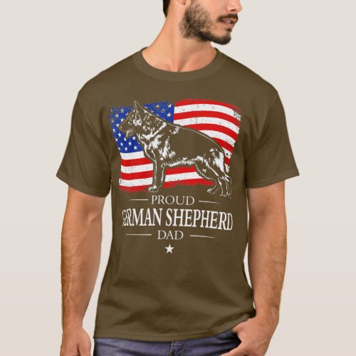 Proud German Shepherd Dad American Flag patriotic  T_Shirt