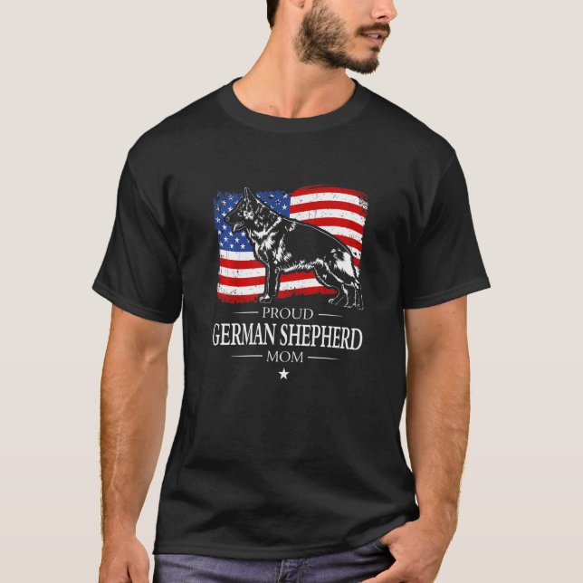 Proud German Shepherd Mom American Flag Patriotic  T-Shirt (Front)