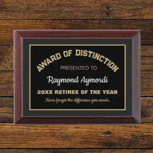 Proud Gift! Retiree of the Year Award plaque