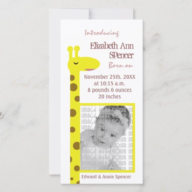 Proud Giraffe Baby announcement (Front)