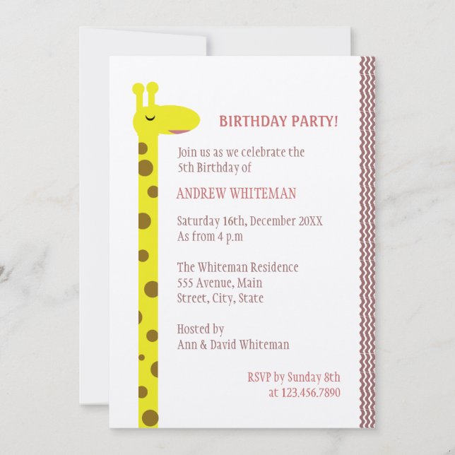 Proud Giraffe Invitation (Front)