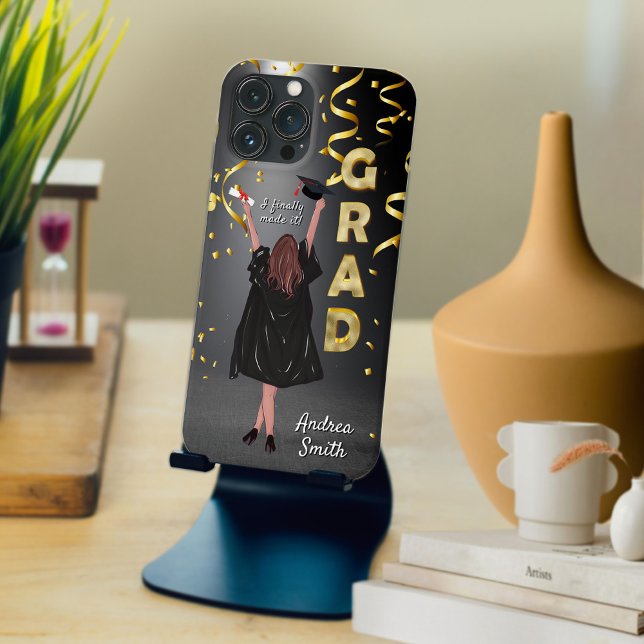 Proud Girl Graduate Black and Gold Modern Custom  Case-Mate iPhone Case (Creator Uploaded)