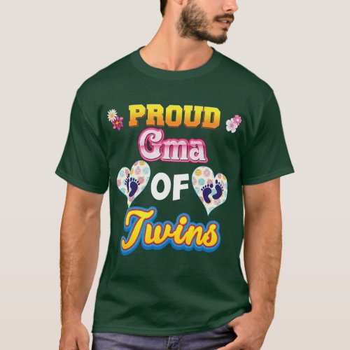 Proud Gma Of Twins Mother Day Floral Heart Footpri T_Shirt