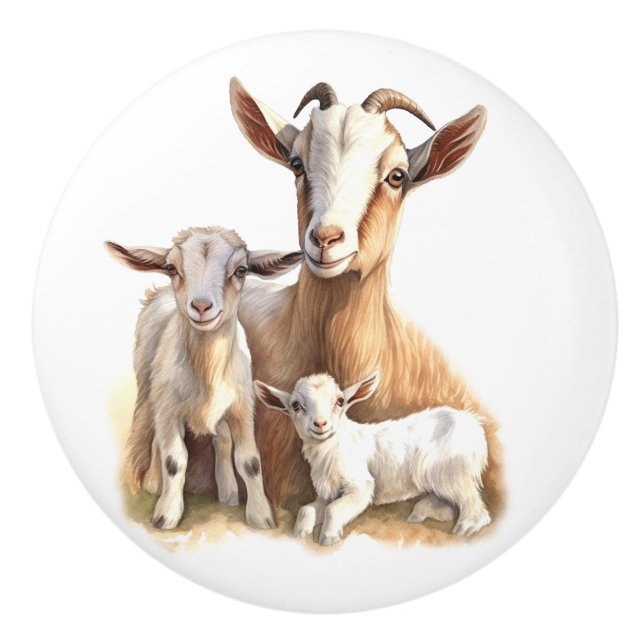 Proud Goat Mom and Kids Ceramic Knob (Front)