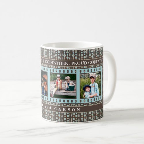 Proud GODFATHER Brown and Blue 4 Photo Coffee Mug