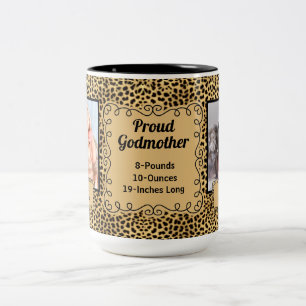 Proud Godmother Cheetah Animal Print Baby Photos Two-Tone Coffee Mug