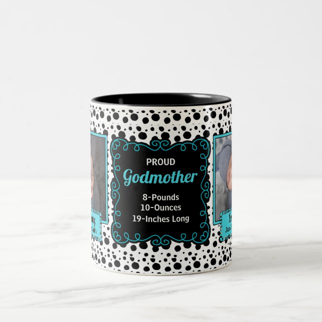 Proud Godmother Dalmatian Black and White Photo Two-Tone Coffee Mug (Center)