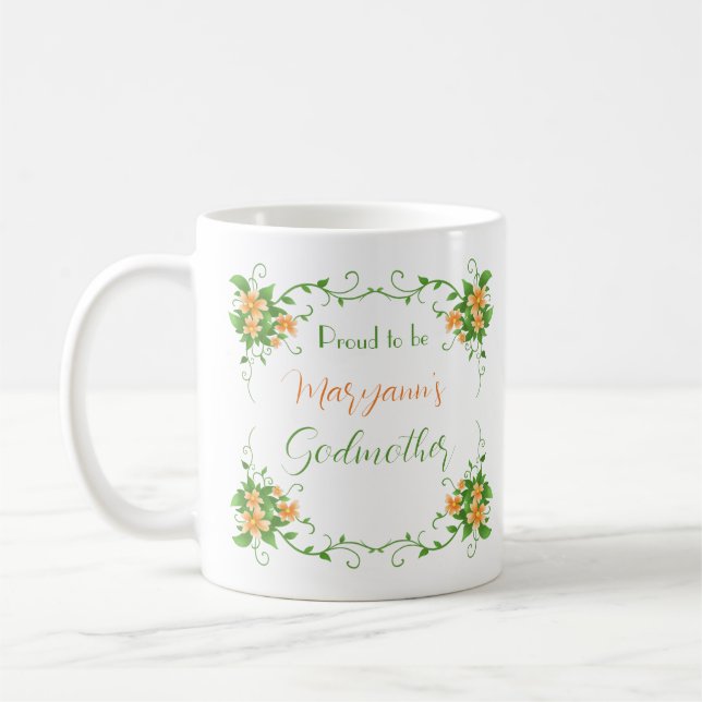 Proud Godmother Elegant Floral Personalized Mug (Left)