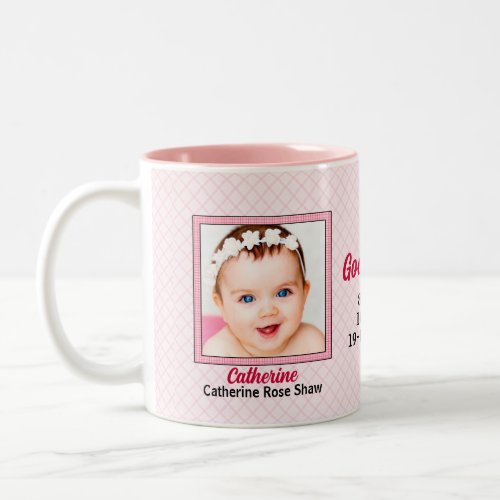Proud Godmother Pink Gingham 2 Photo Two_Tone Coffee Mug
