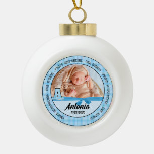 Proud Godparents Blue Monogram A Ceramic Ball Christmas Ornament