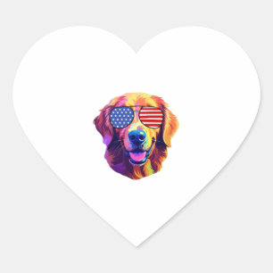 Proud Golden Retriever American Flag sunglasses Heart Sticker