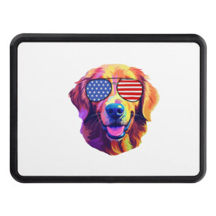 Proud Golden Retriever American Flag sunglasses Hitch Cover