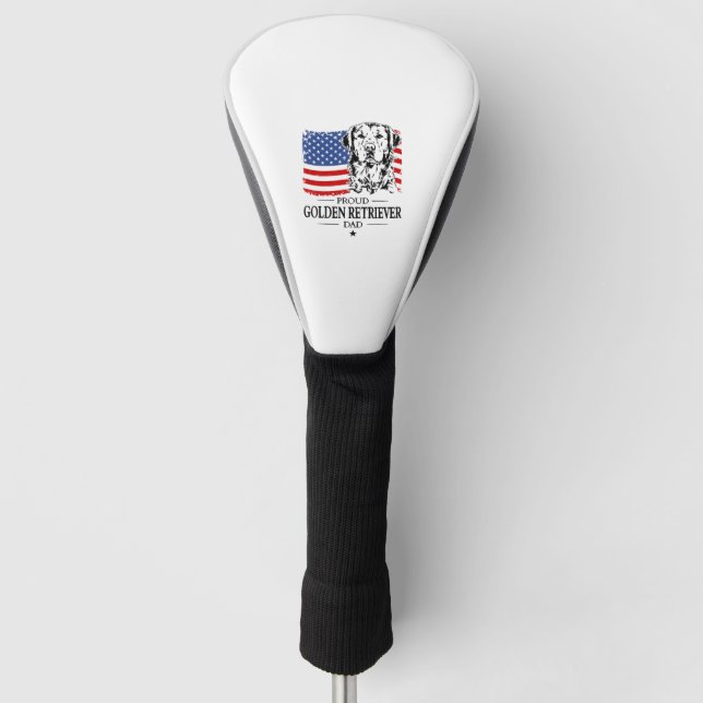 Proud Golden Retriever Dad American Flag dog Golf Head Cover (Front)