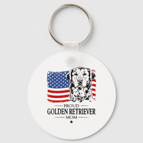 Proud Golden Retriever Mom American Flag dog Keychain