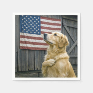 Proud Golden Retriever With American Flag Napkins