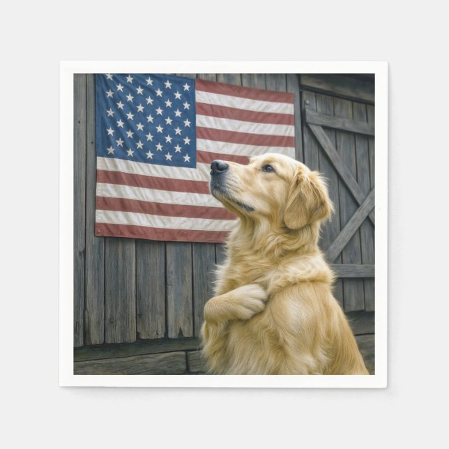 Proud Golden Retriever With American Flag Napkins (Front)