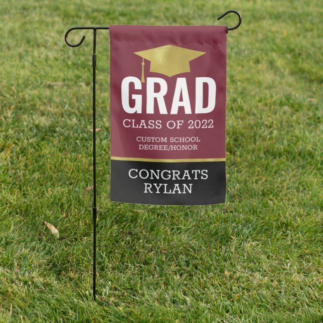Proud Grad Burgundy and Gold Photo Yard Sign (In SItu)