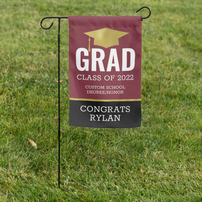 Proud Grad Burgundy and Gold Photo Yard Sign | Zazzle