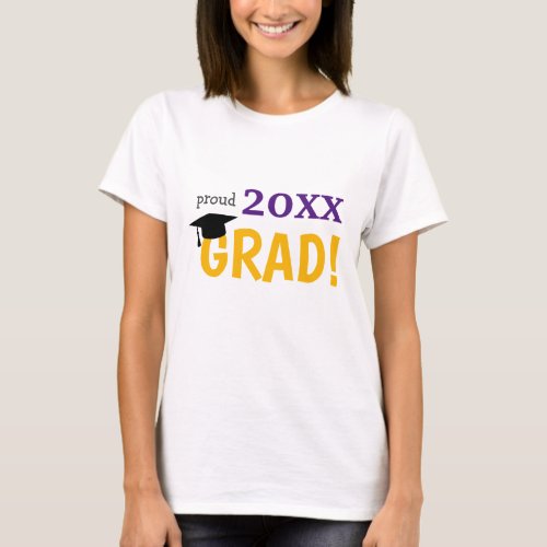 Proud Grad Graduation Shirt Yellow Purple Women