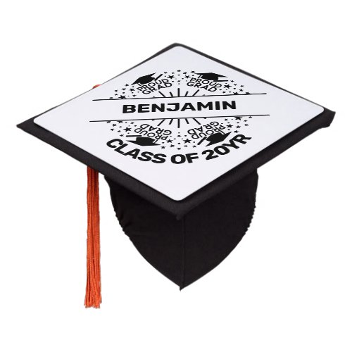Proud grad name class year monogram graduation cap topper