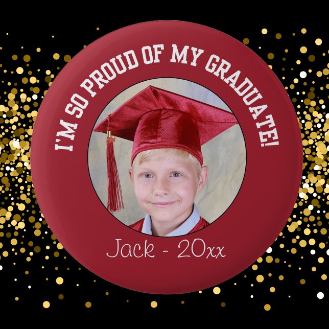 Proud Graduation Button - Red (Photo Graduation Proud Parent / Grandparent Button. Celebrate the occasion. )