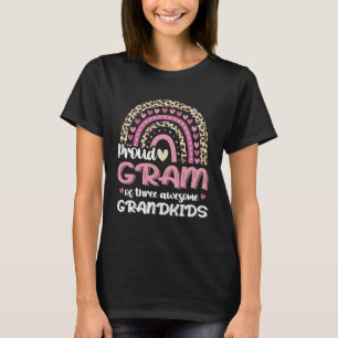 Proud Gram Of Three Grandkids Leopard Rainbow Gran T-Shirt