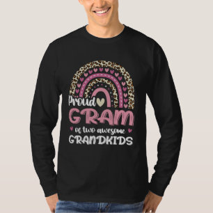 Proud Gram Of Two Grandkids Leopard Rainbow Grandm T-Shirt