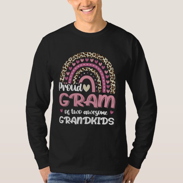 Proud Gram Of Two Grandkids Leopard Rainbow Grandm T-Shirt (Front)