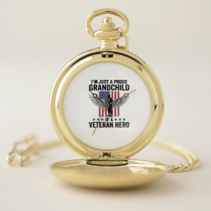 Proud Grandchild of a Veteran Hero Patriotic Desig Pocket Watch