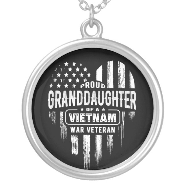 Proud Granddaughter Vietnam Vet Grandpa Veteran Silver Plated Necklace (Front)