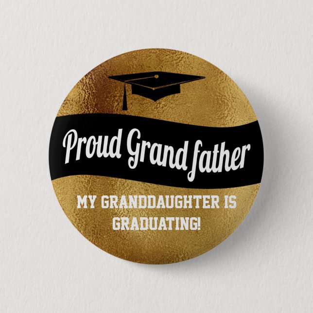 Proud Grandfather - Graduation Faux Gold Button (Front)