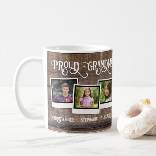 Proud Grandma 3 Photo Snapshot Mothers Day Coffee Mug
