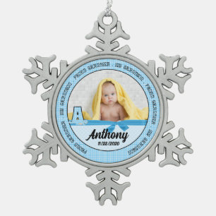 Proud Grandma Baby Blue Monogram A Snowflake Pewter Christmas Ornament