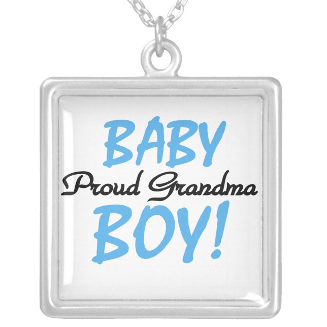 Proud Grandma Baby Boy Gifts Silver Plated Necklace (Front)