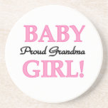 Proud Grandma Baby Girl Gifts Sandstone Coaster<br><div class="desc">Proud Grandma of a Baby Girl keepsake boxes,  tiles,  ornaments,  notebooks,  mugs,  cards,  stickers,  tote bags,  magnets,  keychains,  and other proud grandma apparel and gift items with pink and black text.</div>