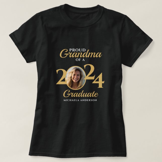 Proud Grandma of a 2024 Graduate Photo & Name T-Shirt (Design Front)