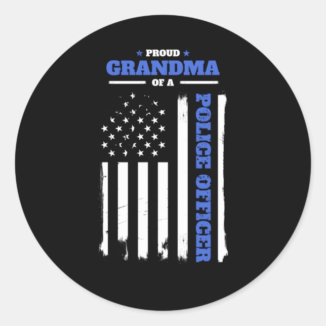 Proud Grandma Of A Police Officer American Flag Classic Round Sticker (Front)