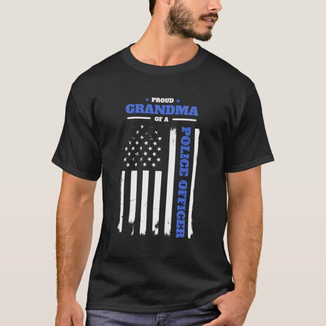 Proud Grandma Of A Police Officer American Flag T-Shirt (Front)