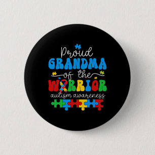 Proud Grandma Of A Warrior Autism Awareness Puzzle Button