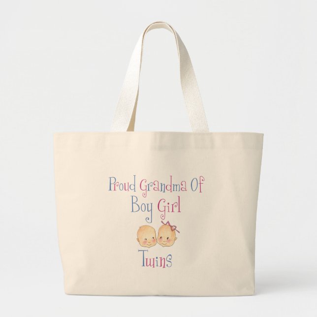 Proud Grandma of Boy Girl Twins Large Tote Bag (Front)