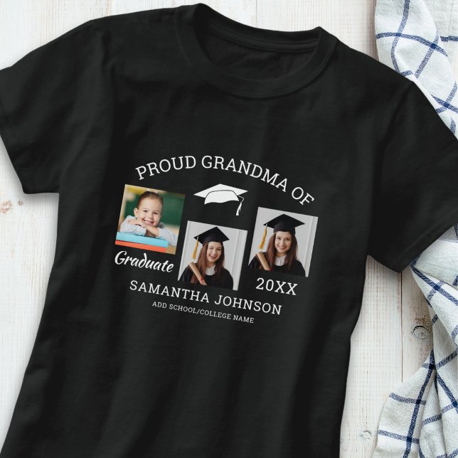 Proud Grandma of Graduate 3 Photo Collage Black T-Shirt (Creator Uploaded)