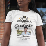 Proud Grandma of the graduate photo name T-Shirt<br><div class="desc">Celebrate your grandson's or grandaughter's graduation with this modern t-shirt featuring a "Proud GRANDMA of the Graduate" caption in black contemporary fonts decorated with a grad cap with a golden tassel. Easily customize this t-shirt with a picture of the graduate, the graduation year, and the school's name by editing the...</div>